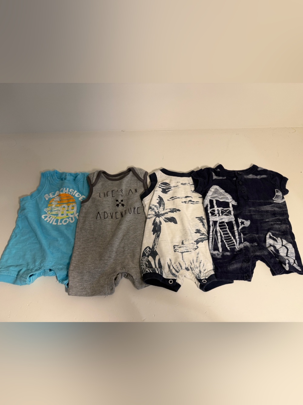 0-3M Baby Boy Summer Shortall Lot Joe Fresh Beach Palm Tree Adventure